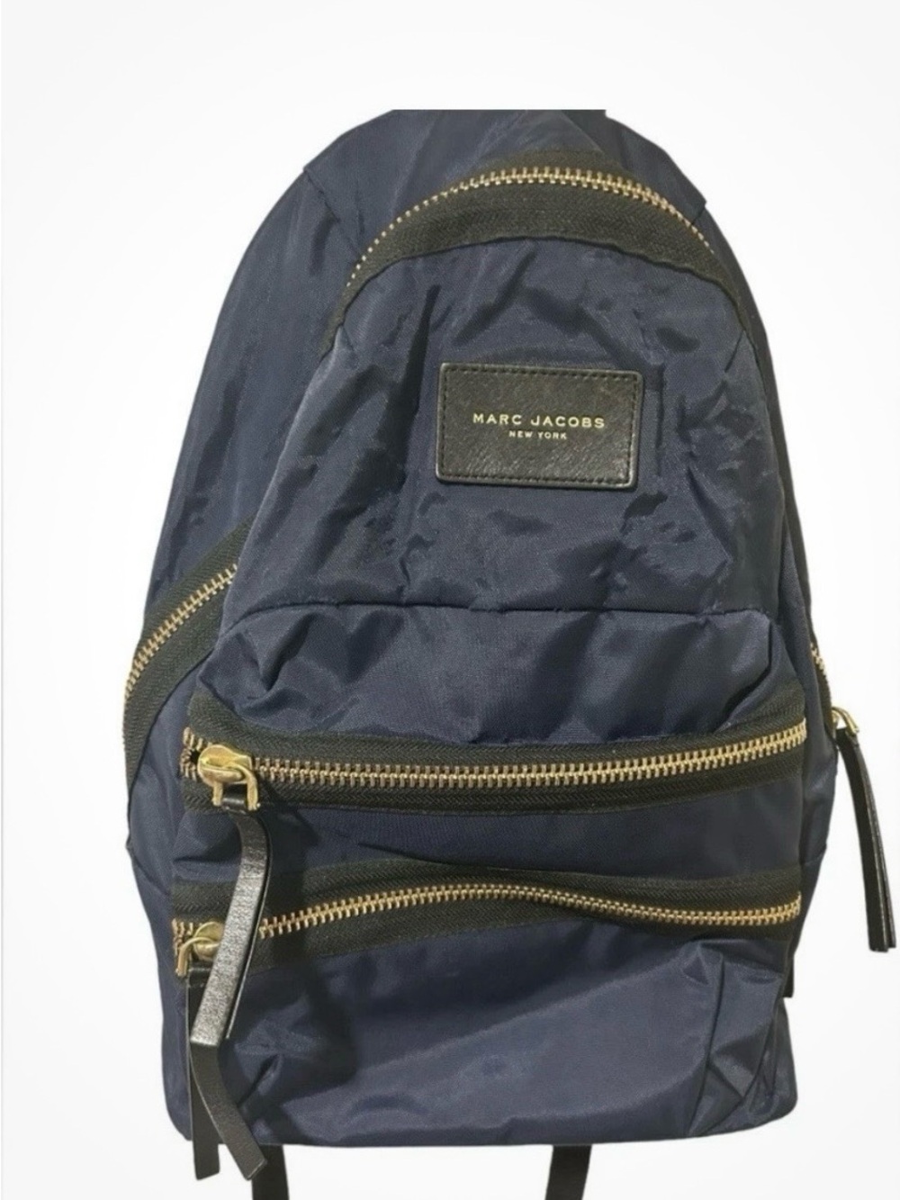 Marc Jacobs Navy Nylon Backpack with Gold Hardware Accents